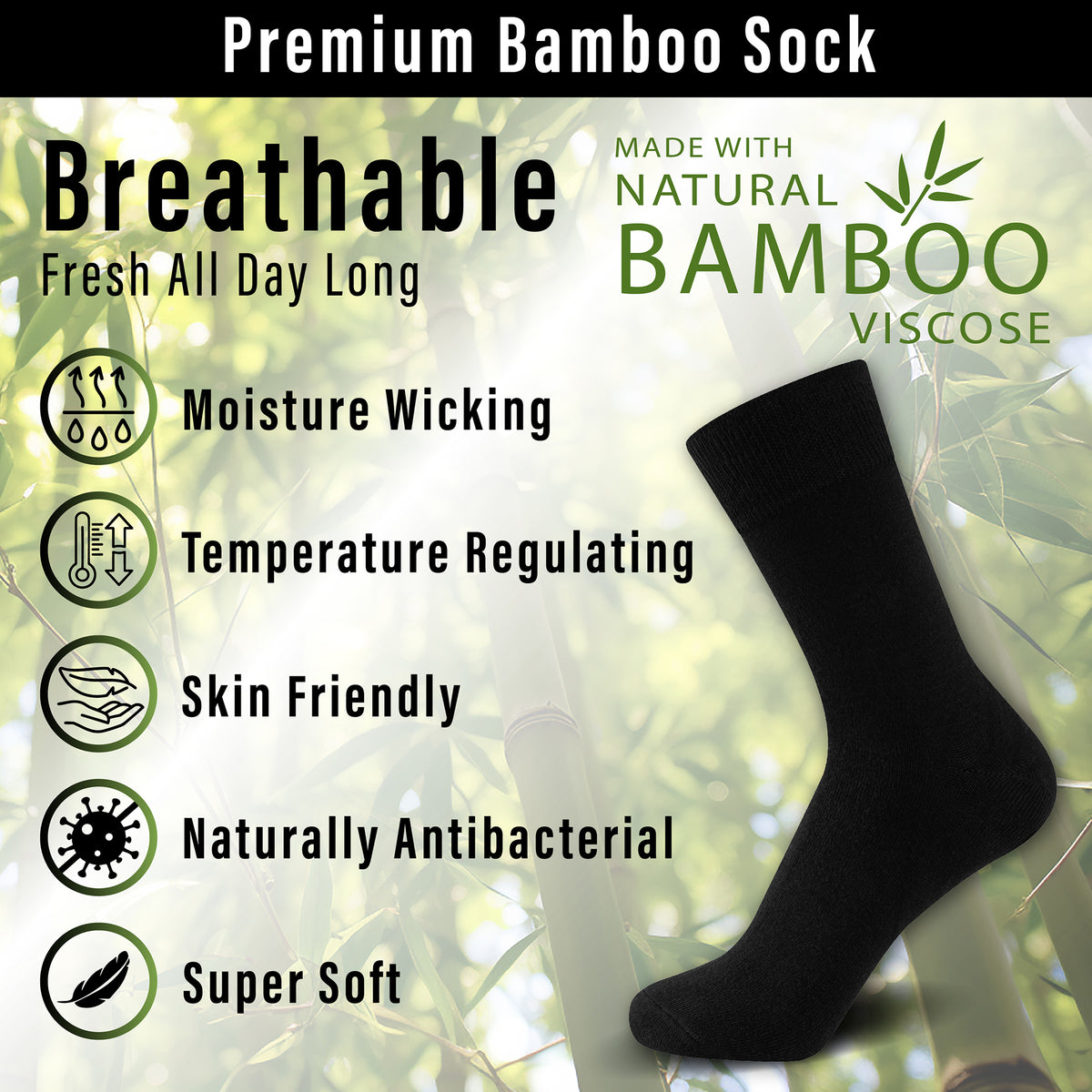 Black 10 Pack Mens Bamboo Blend Socks