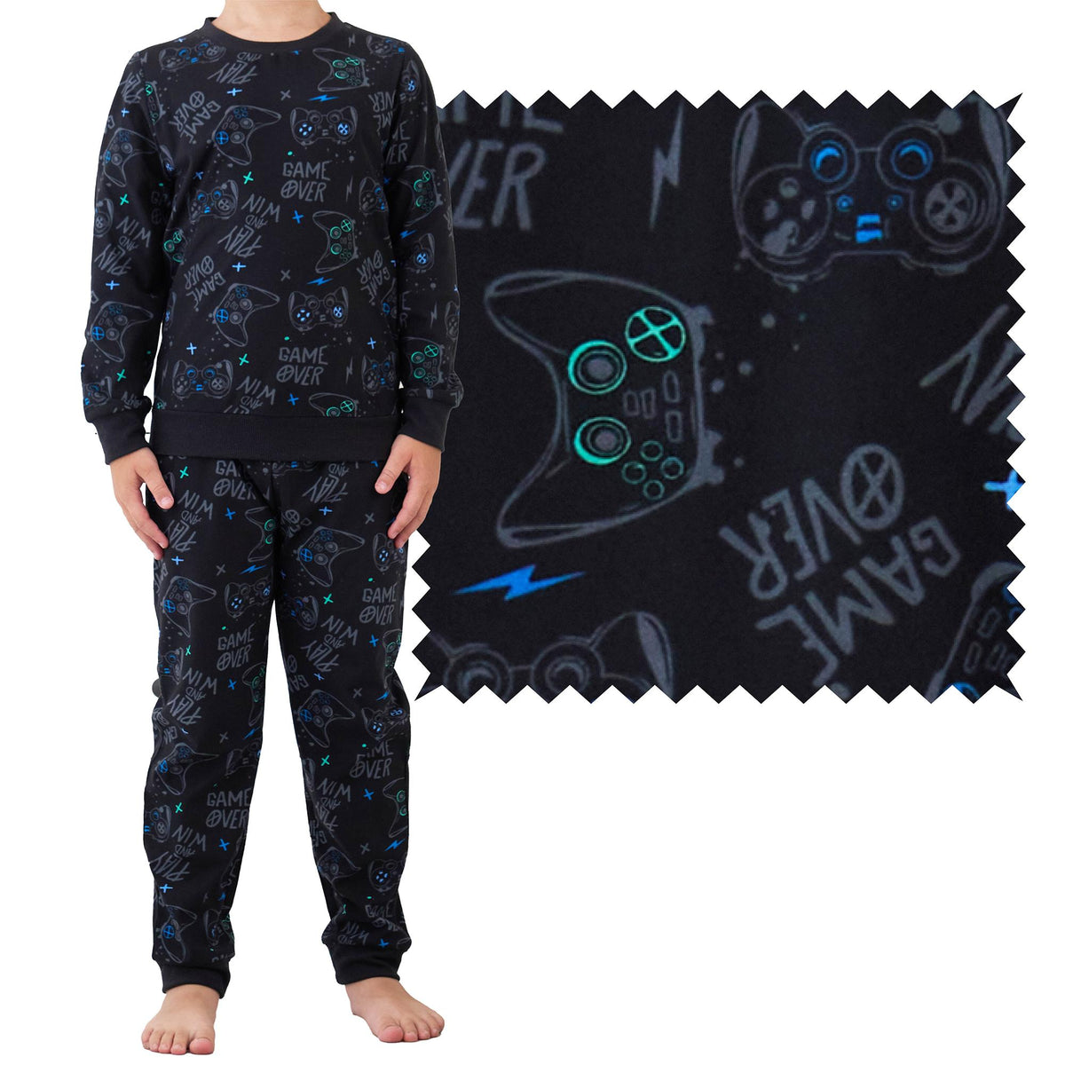 Boys Black Printed Pyjama Set
