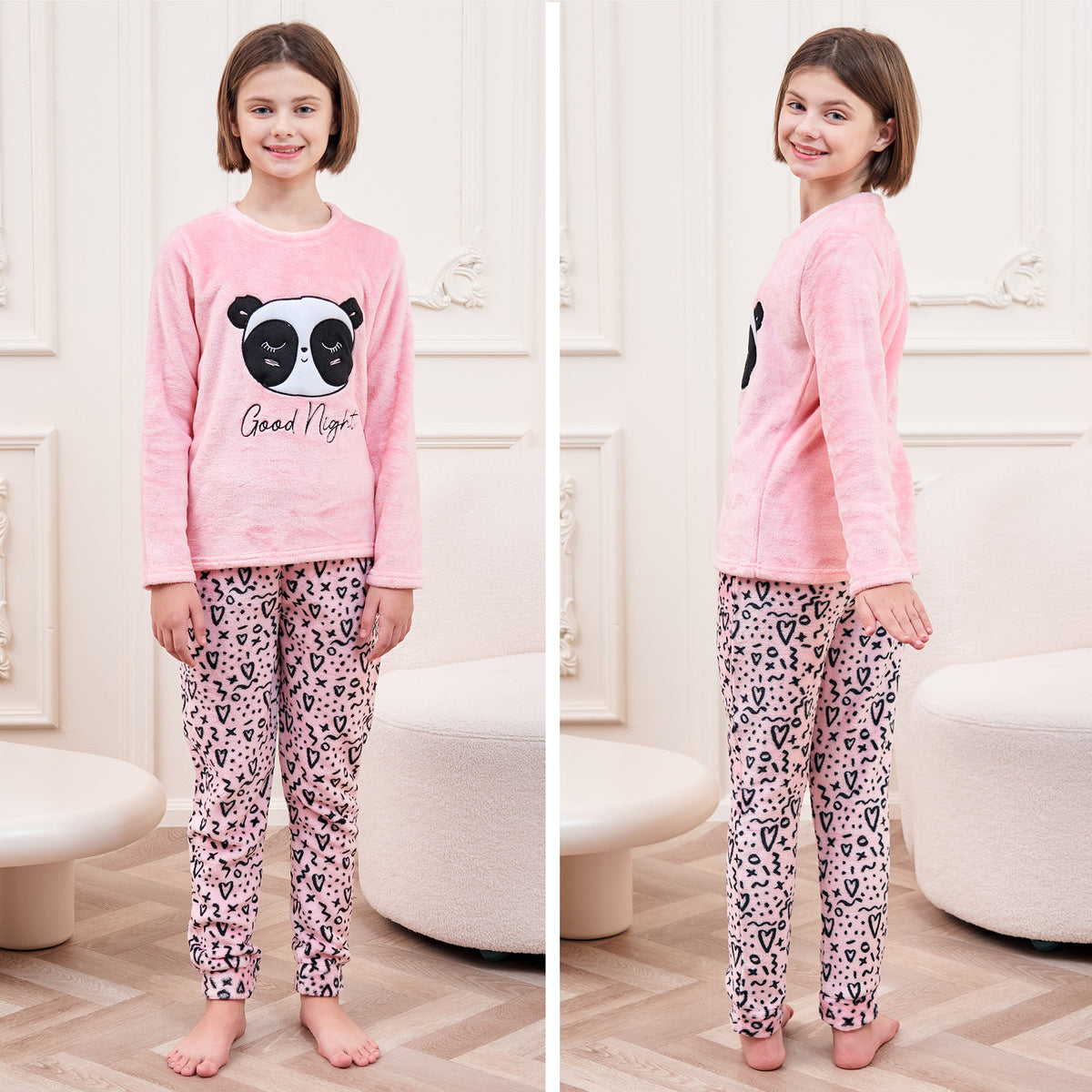 Girls Fleece Panda print Pyjamas