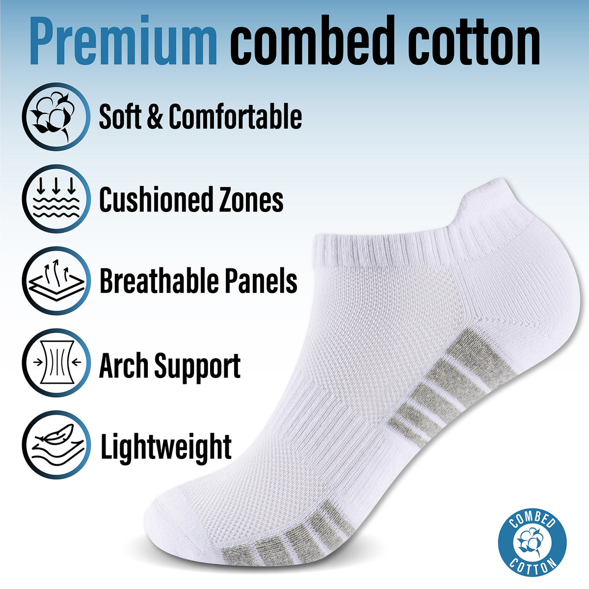 Mens 12 Pack Half Terry Trainer Socks (White/Grey Striped)