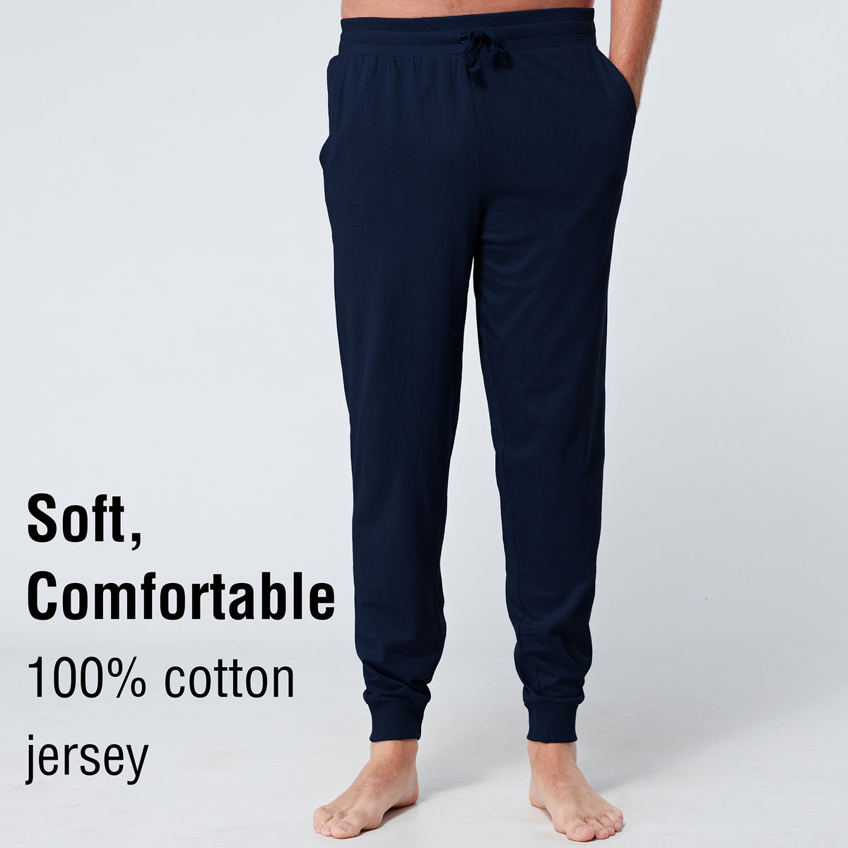 Navy Cuffed Louge Pants With Ribbed Waistband