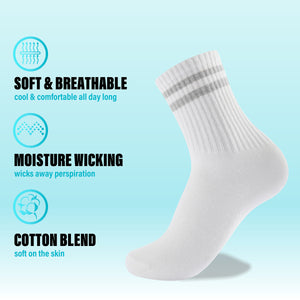Womens 12 Pack Sports Ankle/Crop Length Socks (White/ Grey Stripes)