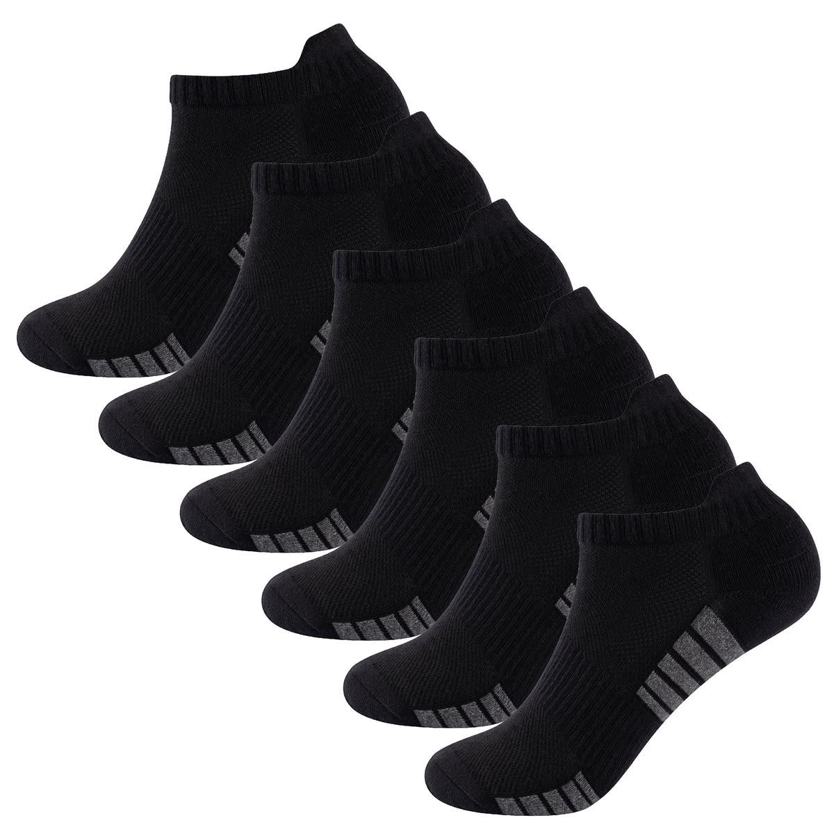 Womens 6pk Striped Half Terry Black Trainer Socks