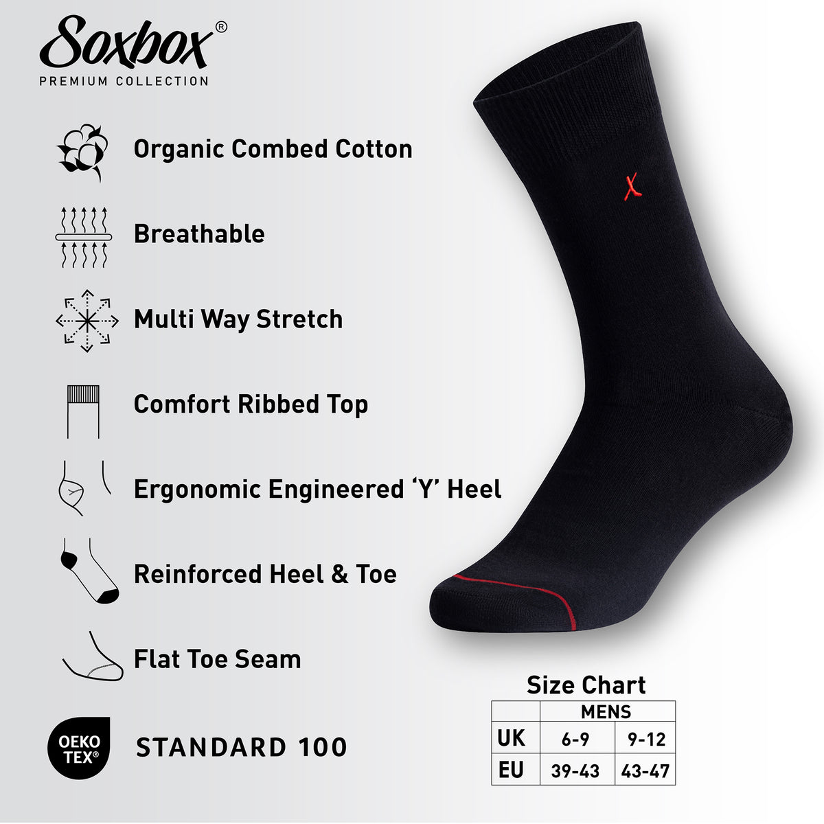 Mens 12PK Black Embroidery Socks - Soxbox