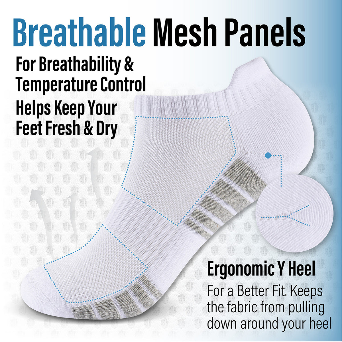 Womens 12pk Half Terry White/Grey Striped Trainer Socks