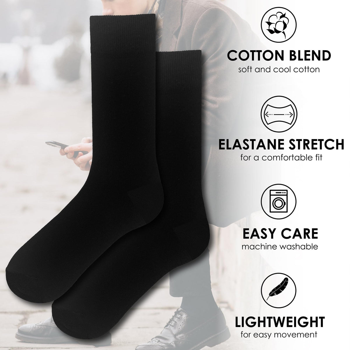 12PK Mens Black Ankle Socks - New