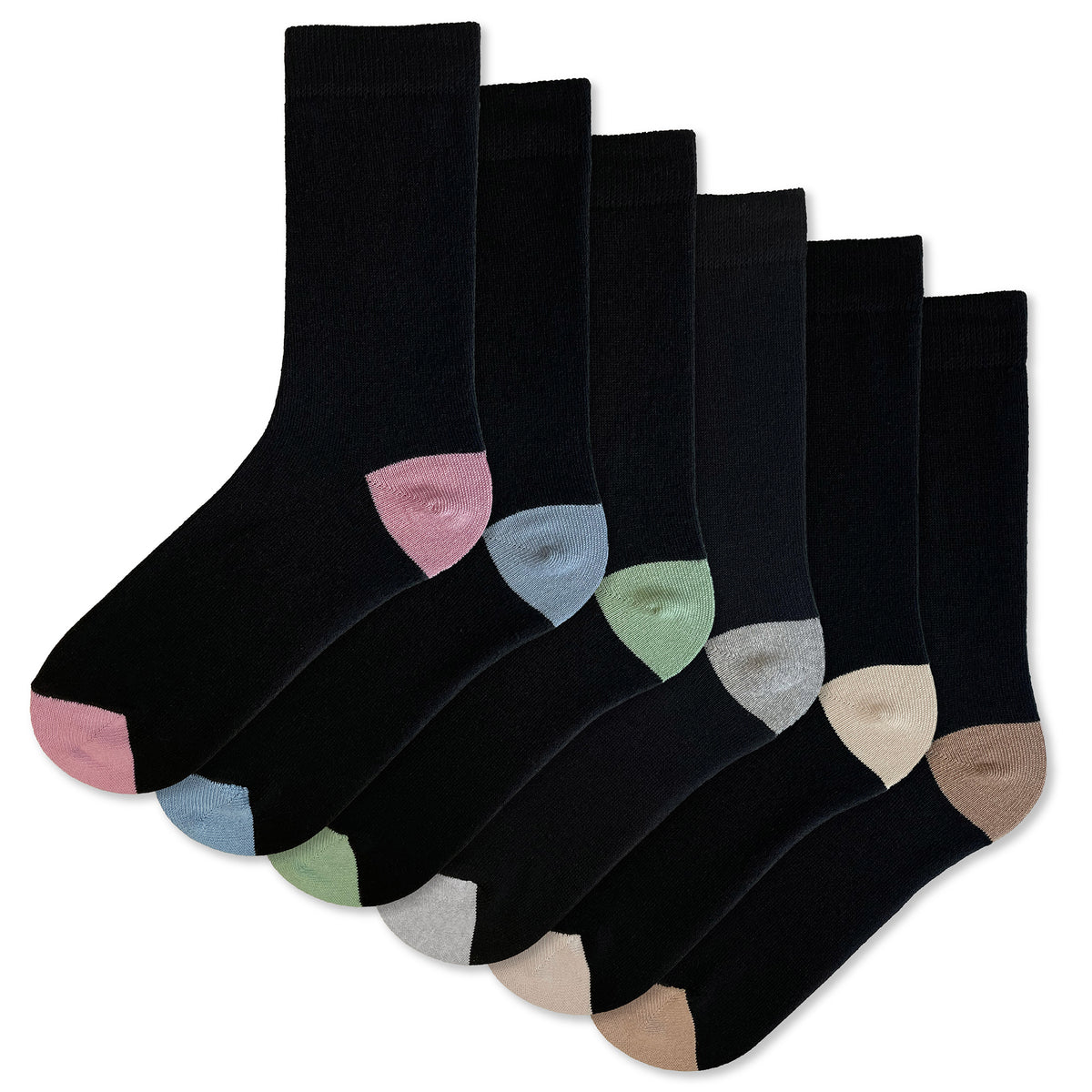 Women 6 Pack Cotton Rich Coloured Heel Ankle Socks