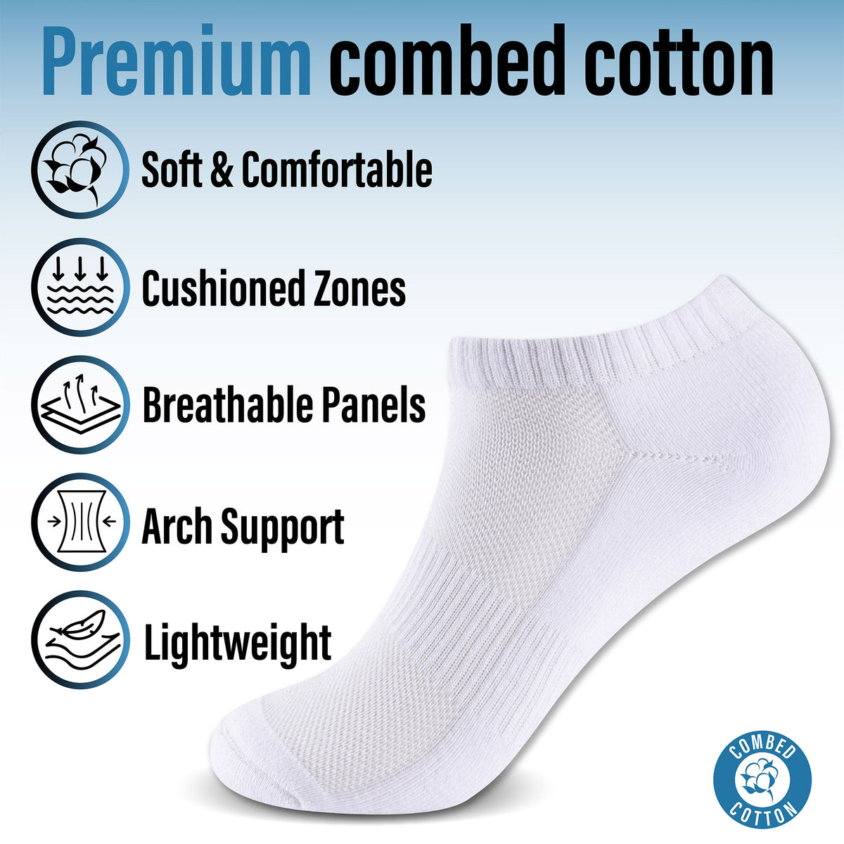 Womens 6pk Half Terry whiteTrainer Socks
