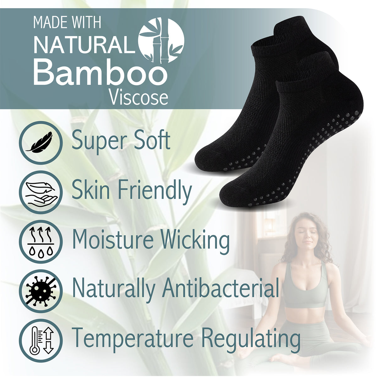 Womens 4PK Yoga & Pilates Black Trainer Socks