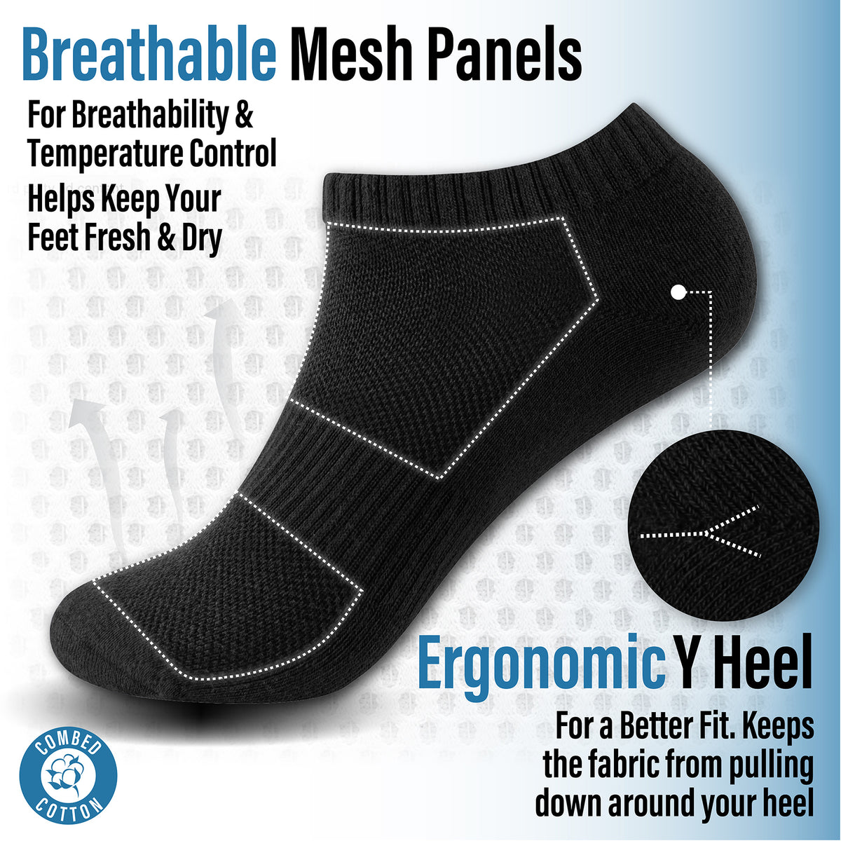 Mens 12pk Half Terry Black Trainer Socks