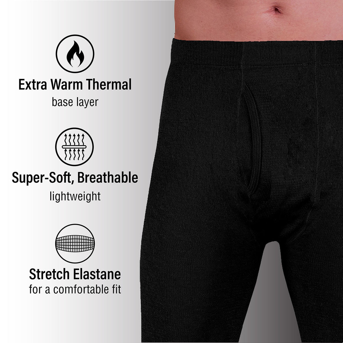 Mens Thermal Underwear Long John Black