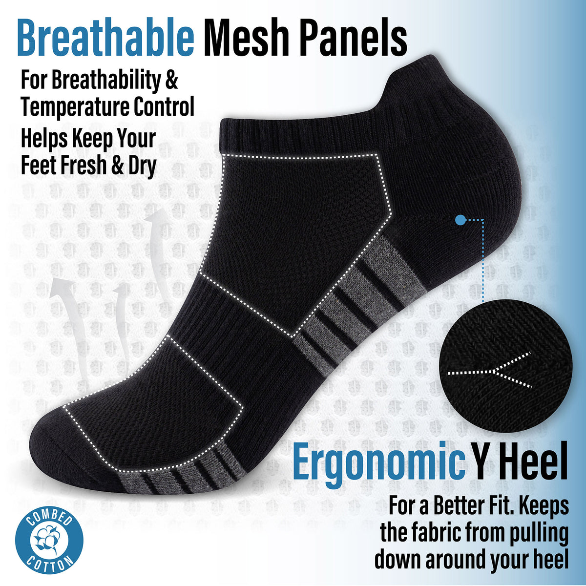 Mens 6pk Striped Half Terry Black Trainer Socks