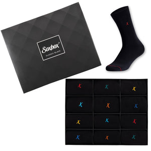Mens 12PK Black Embroidery Socks - Soxbox