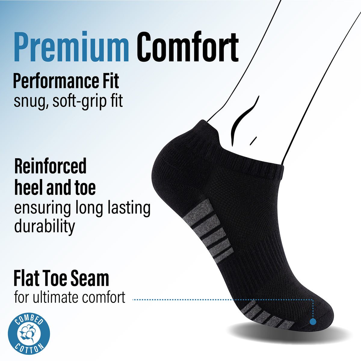 Mens 12 Pack Half Terry Trainer Socks (Black Striped)