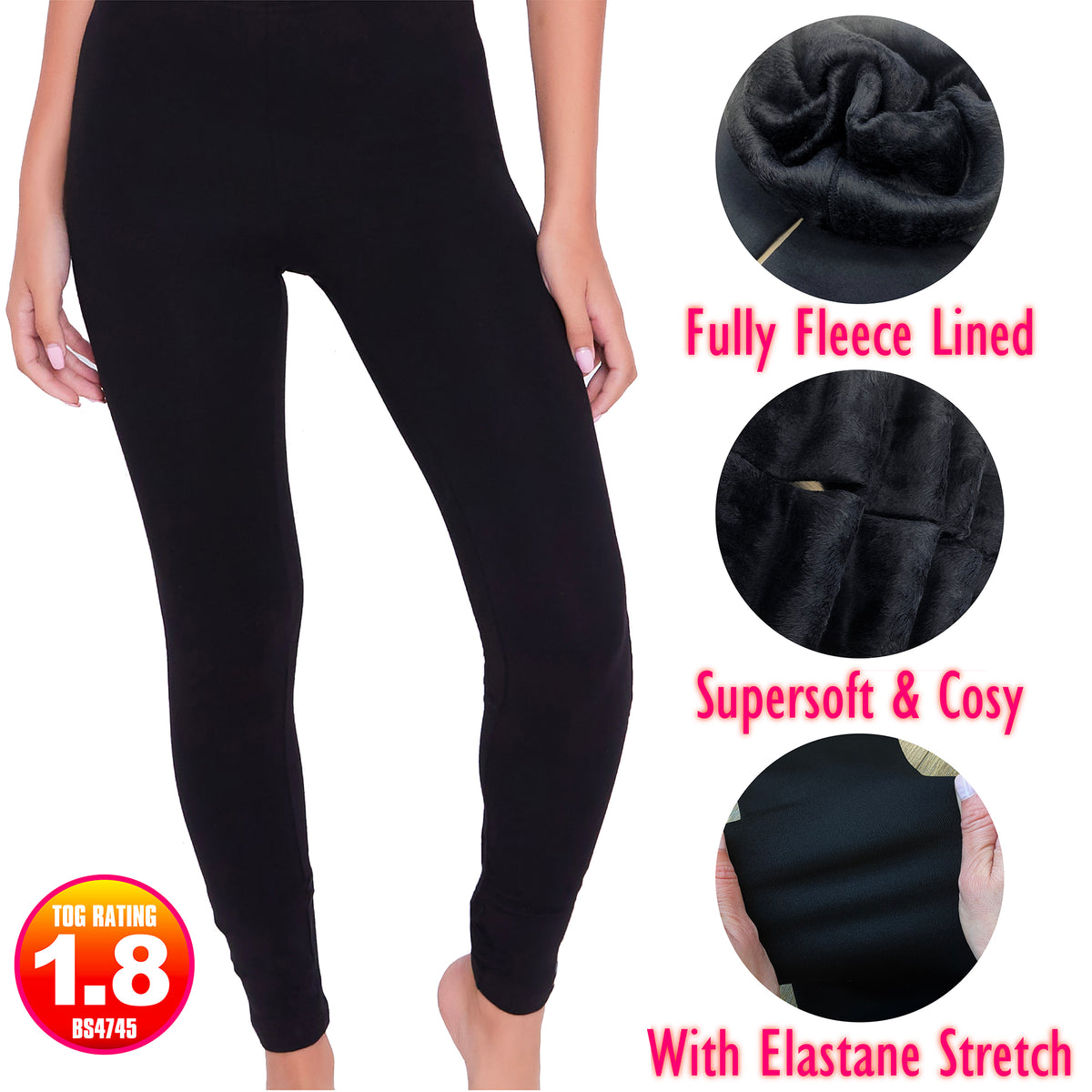 Girls Plush Black Fleece Leggings