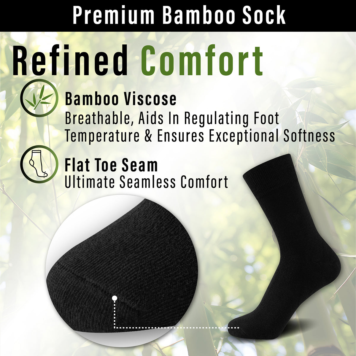 Black 10 Pack Mens Bamboo Blend Socks