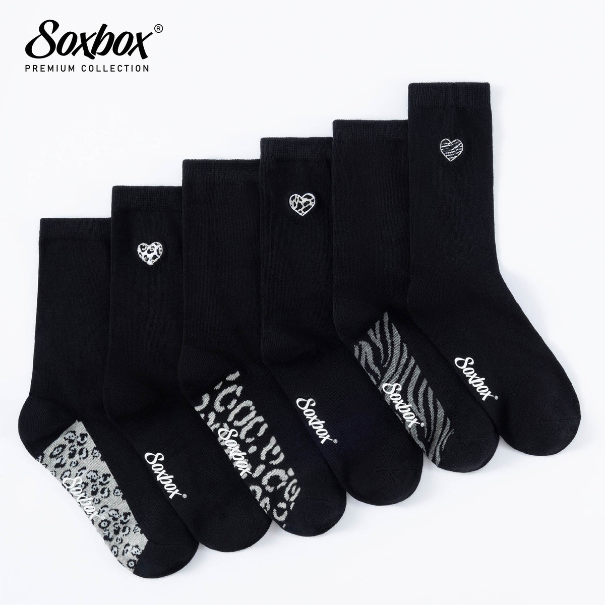 Womens 6PK Soxbox Embroidery Socks