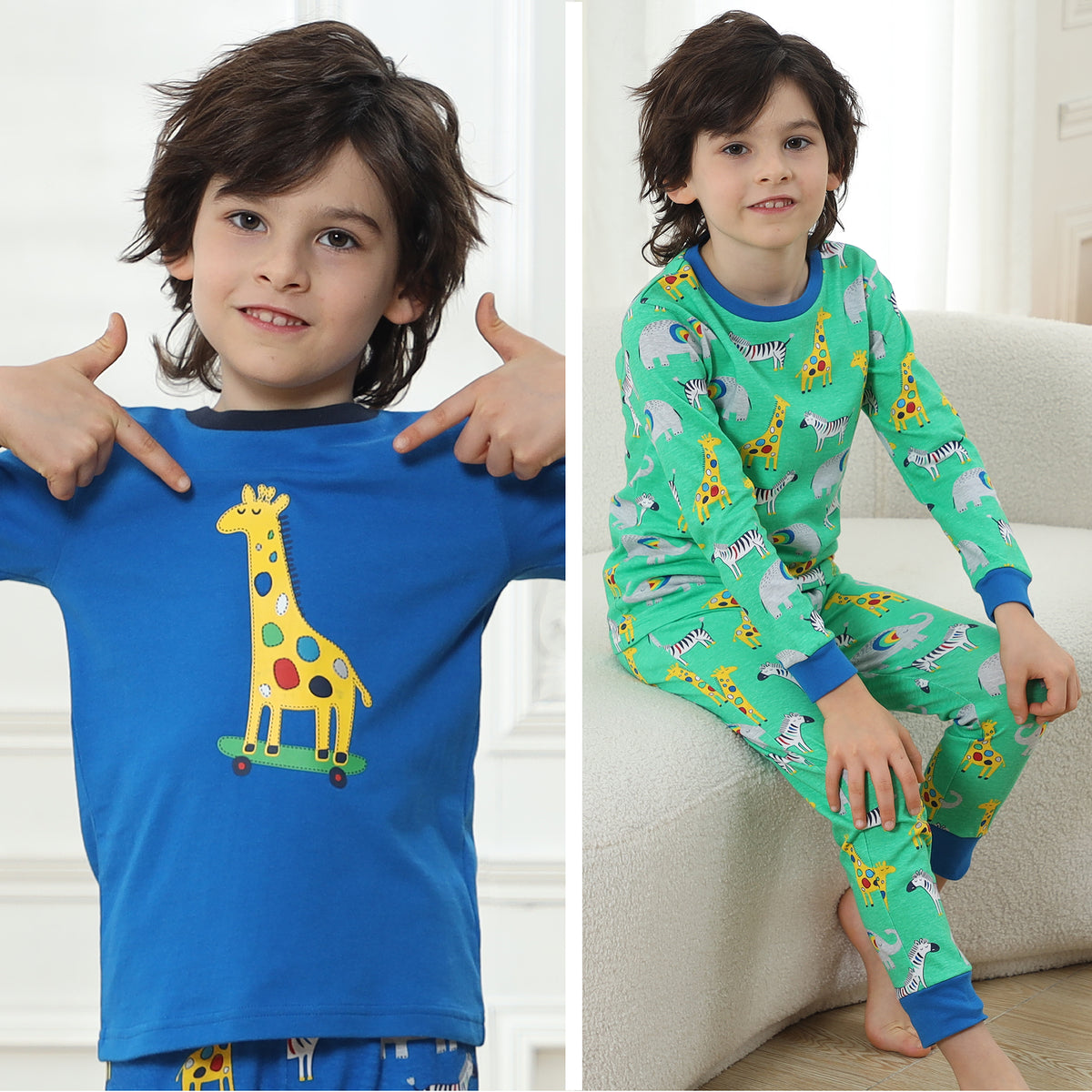 2PK Boys Long Sleeve Bright Animals Pyjamas 