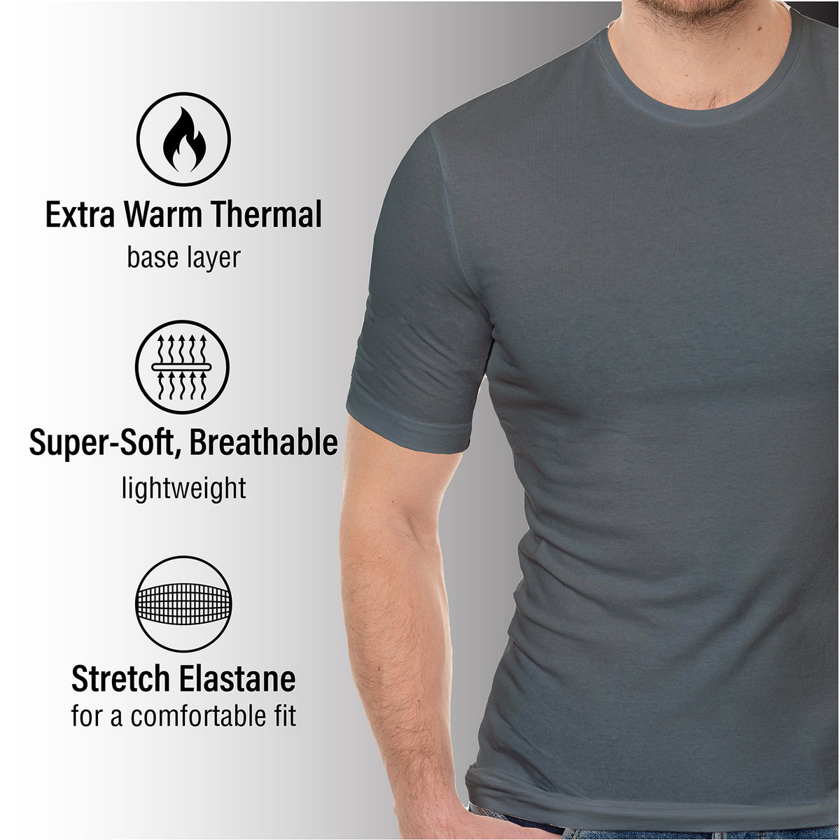 Mens Thermal Underwear Short Sleeve Top Slate Grey