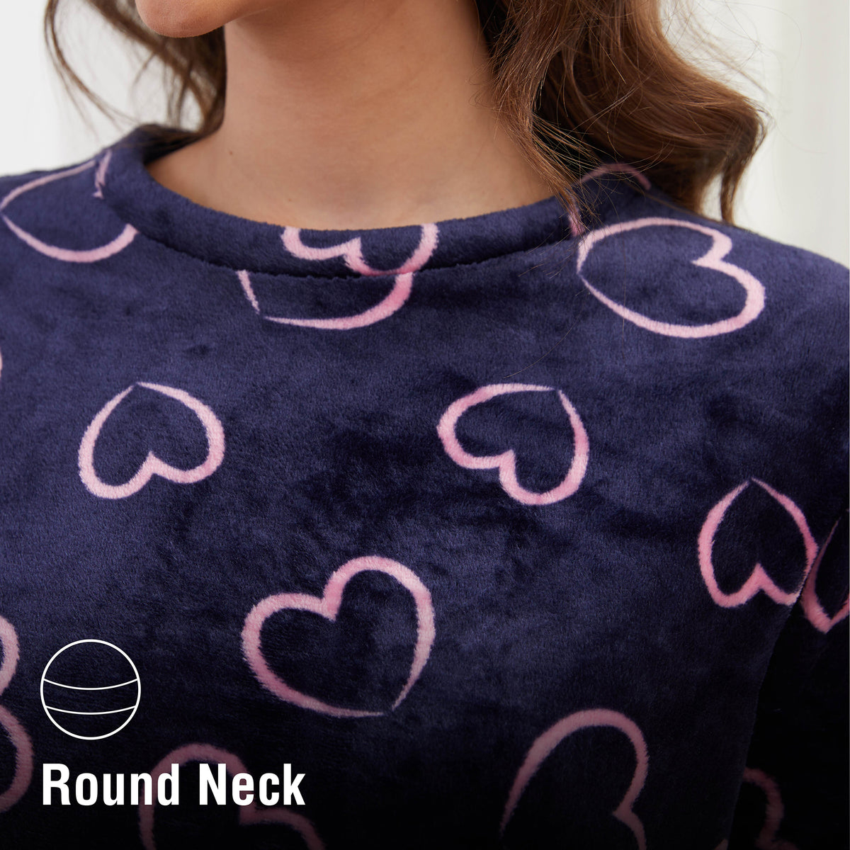 Ladies Navy Flannel Fleece Pyjama Set