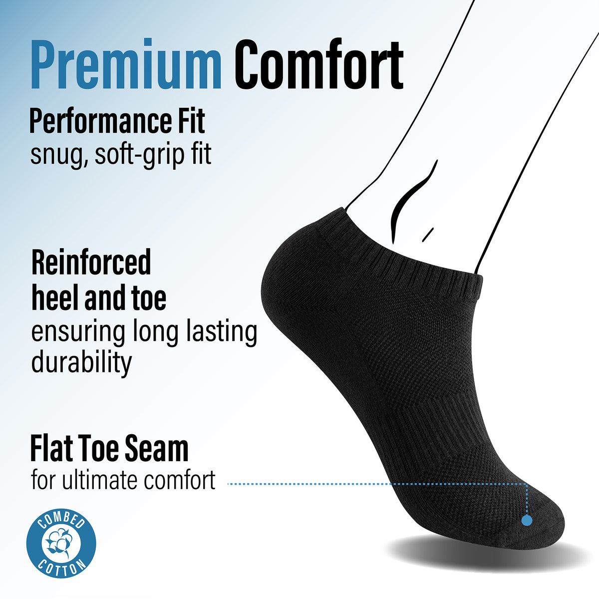Mens 12pk Half Terry Black Trainer Socks