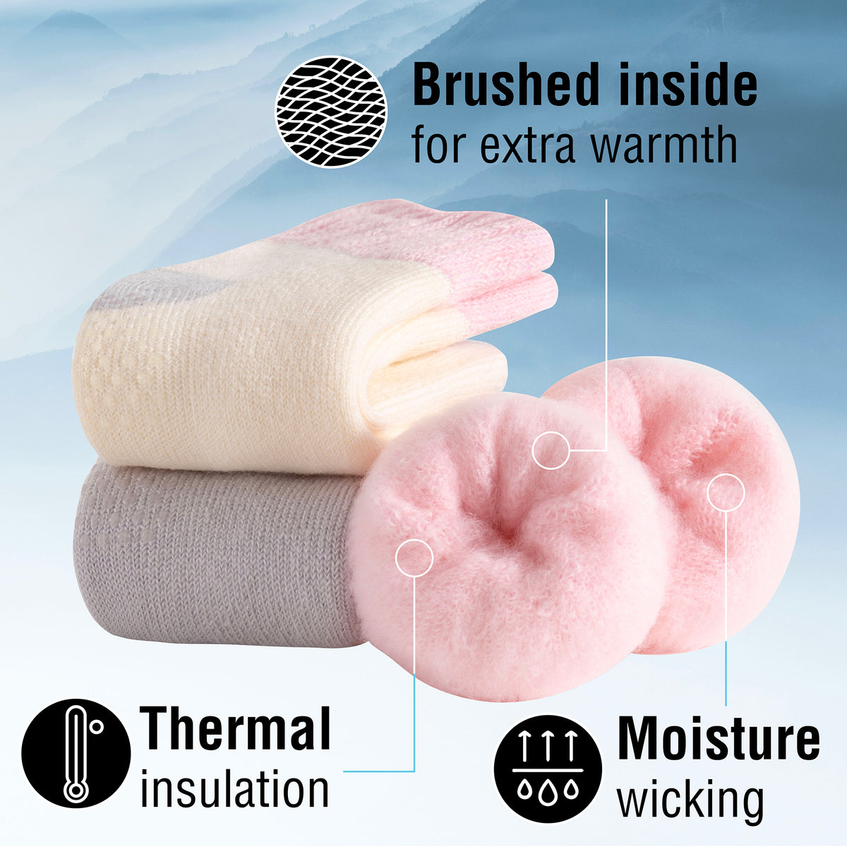 Womens 3 pack Brushed Lounge Socks Neutral Block