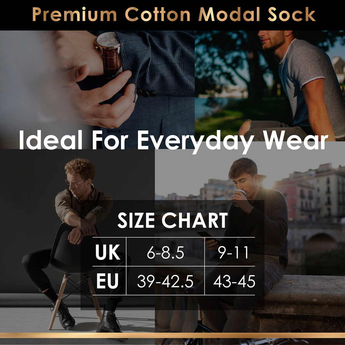 Black 6 Pack Mens Premium Modal Blend Socks