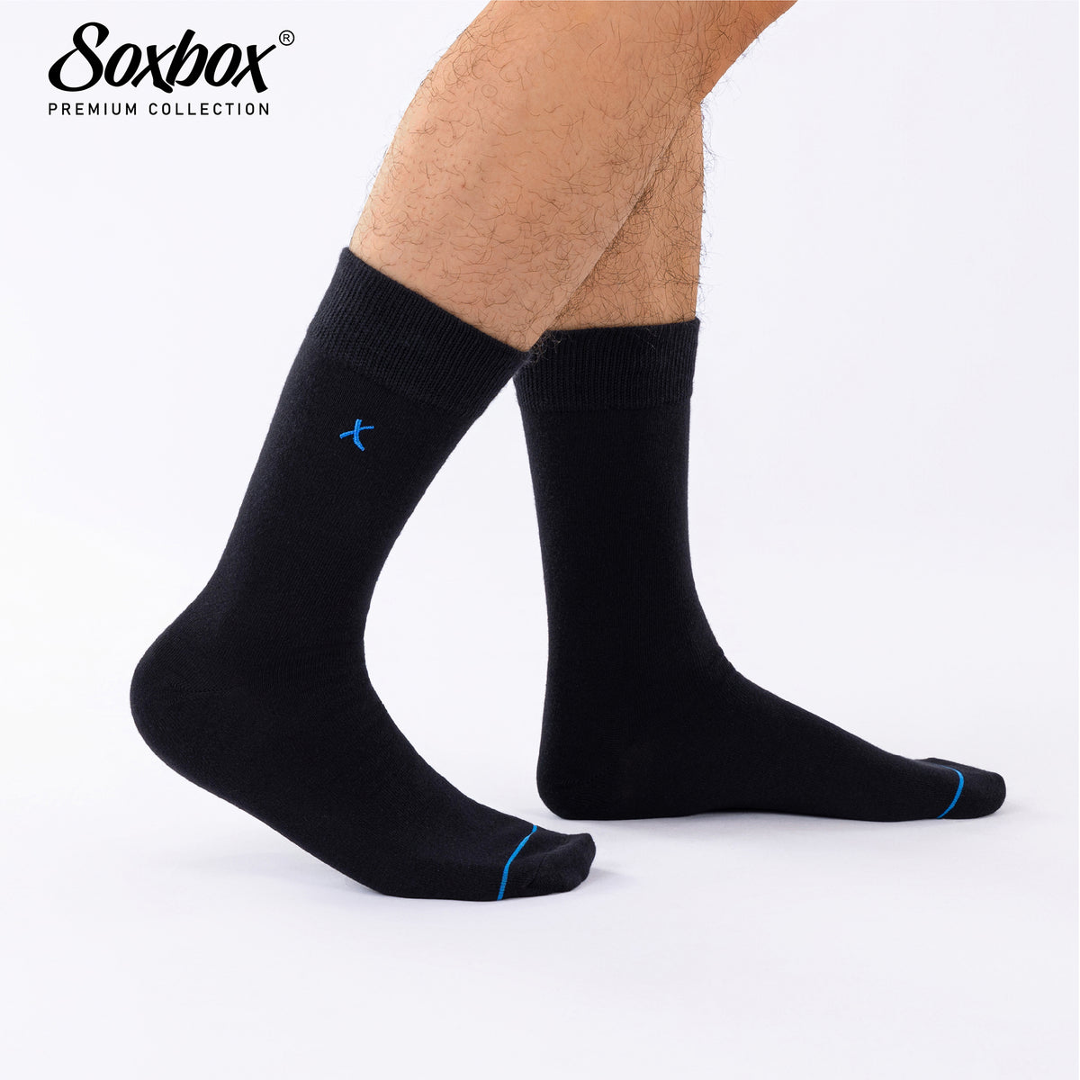 Mens 12PK Black Embroidery Socks - Soxbox