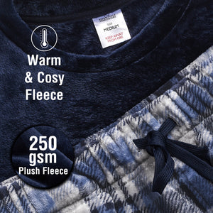 Mens Flannel Fleece Blue Checked Pyjama Set
