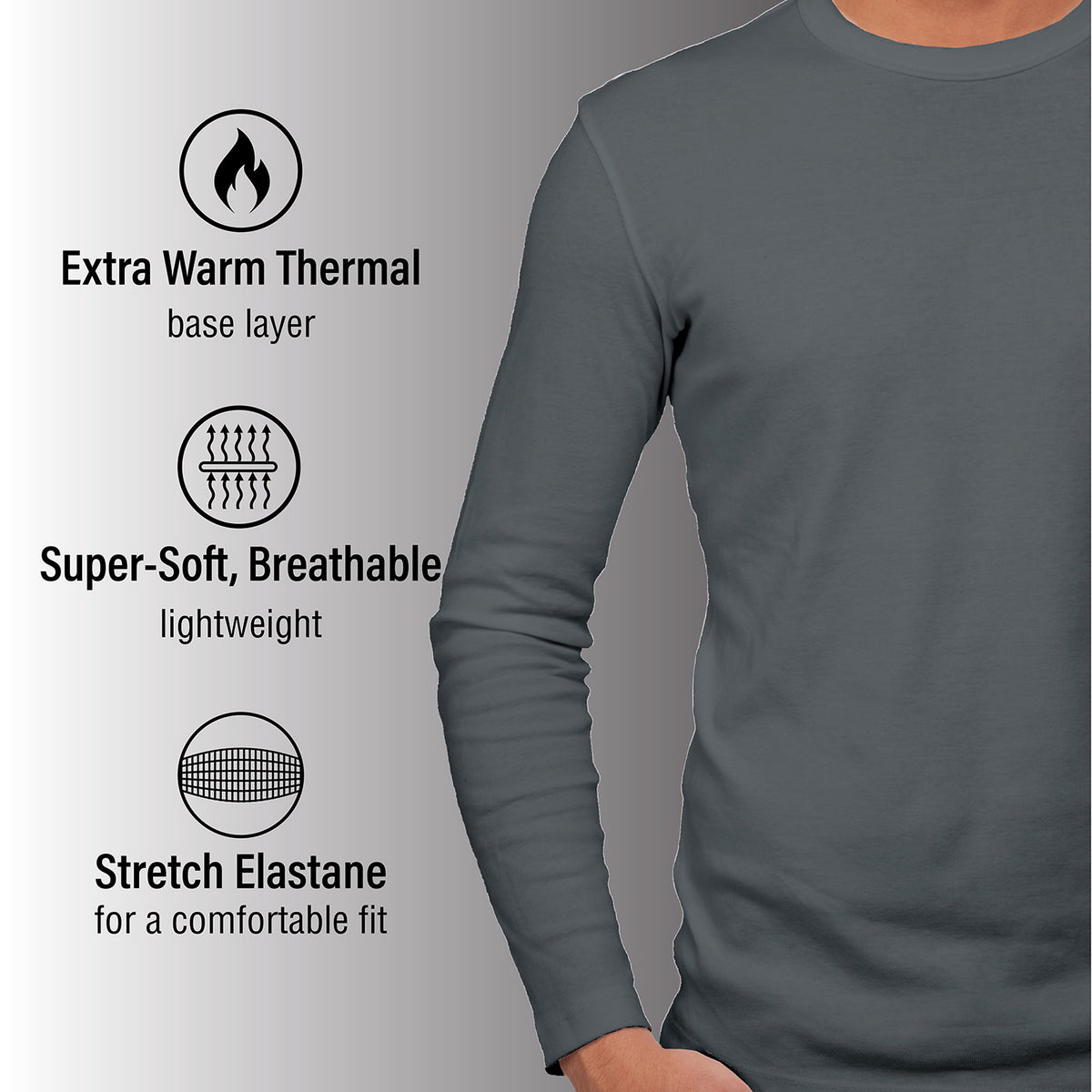 Mens Thermal Underwear Long Sleeve Top Slate Grey