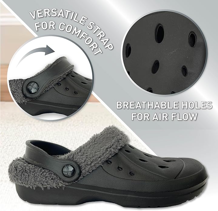 Mens Cosy Fleece Lined Black Clogs