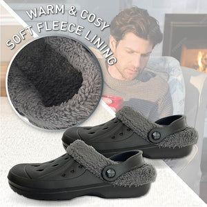 Mens Cosy Fleece Lined Black Clogs