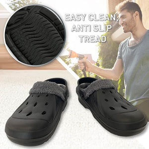 Mens Cosy Fleece Lined Black Clogs
