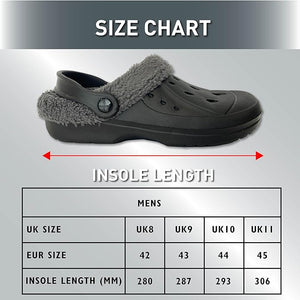 Mens Cosy Fleece Lined Black Clogs