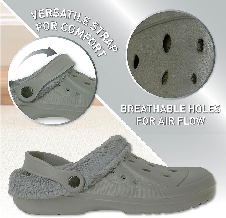 Mens Fleece Lined Grey Clogs