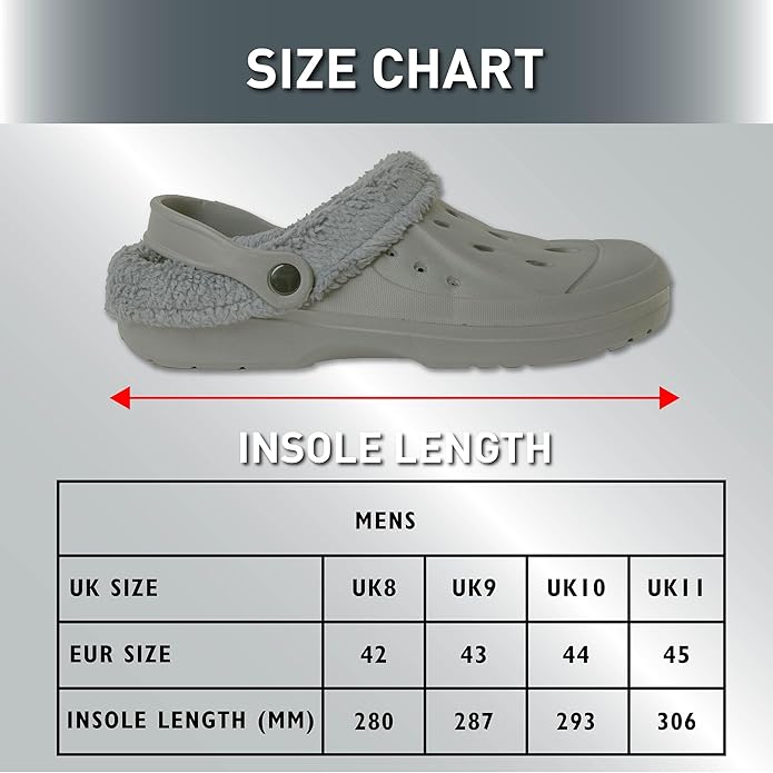 Mens Fleece Lined Grey Clogs
