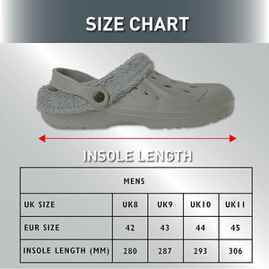 Mens Fleece Lined Grey Clogs