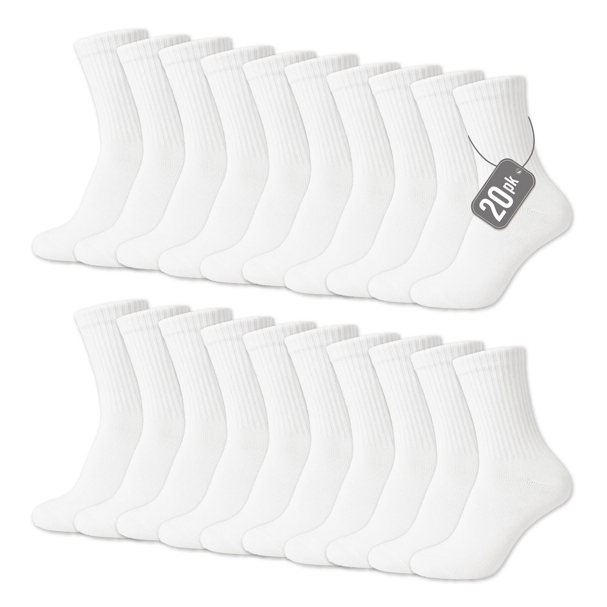 Mens 20PK Terry White Sports Socks