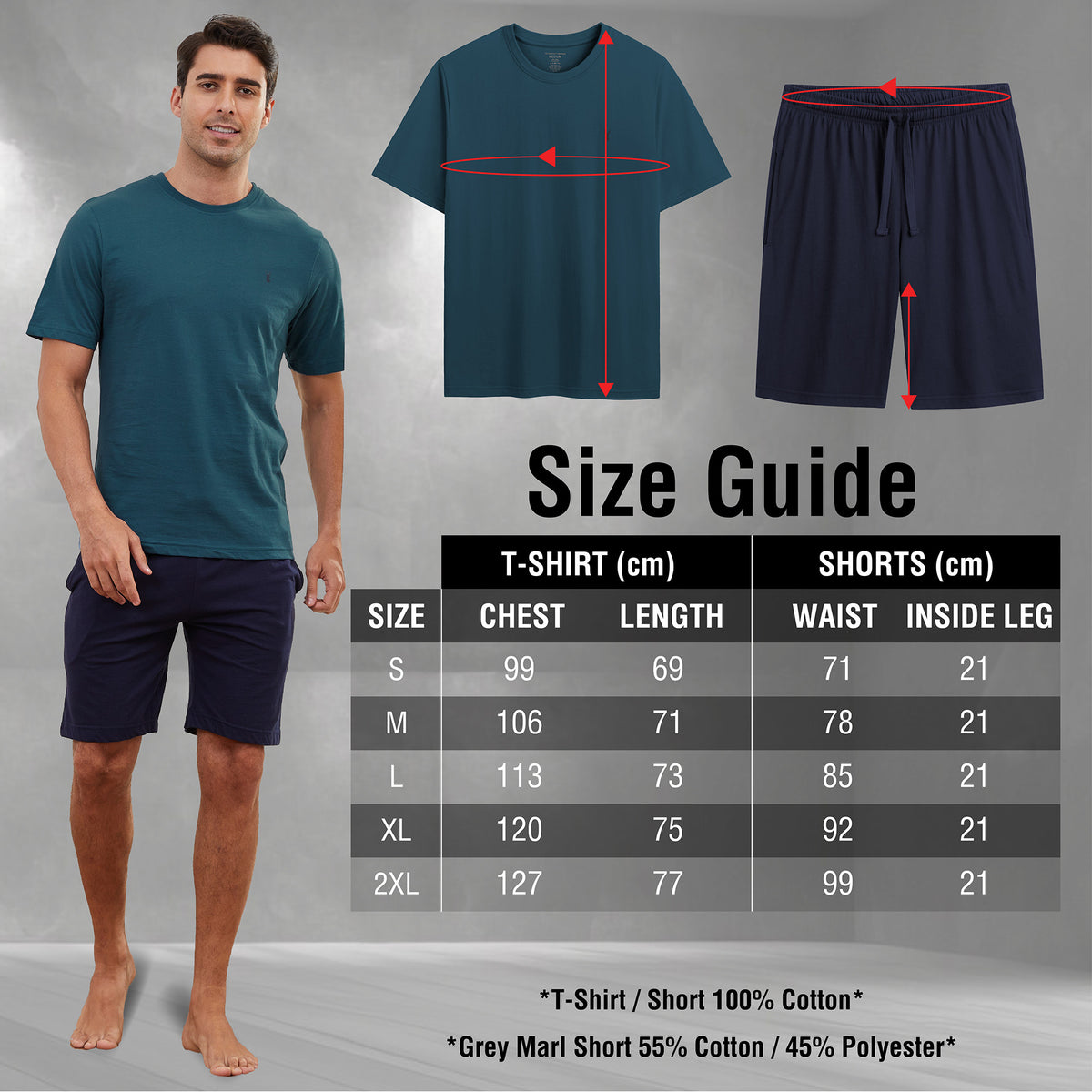 Mens 3 PK Cotton Coloured Shorty Pyjama Set