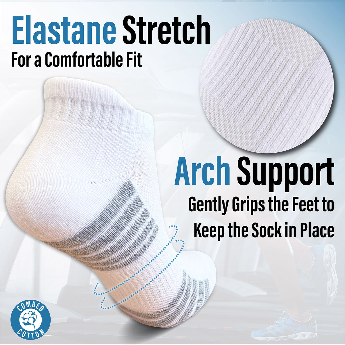 Womens 6pk Striped Half Terry White Trainer Socks