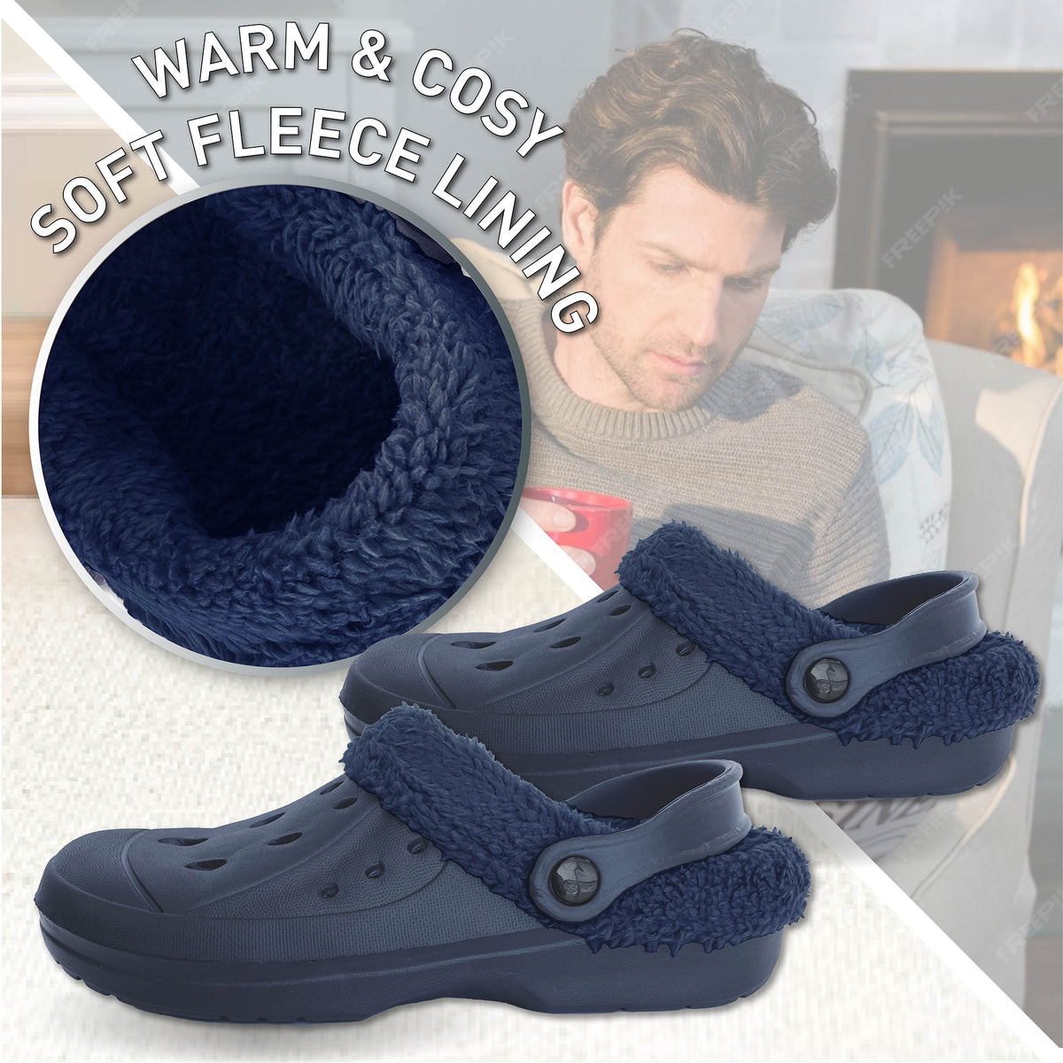 Mens Fleece Lined Clogs navy