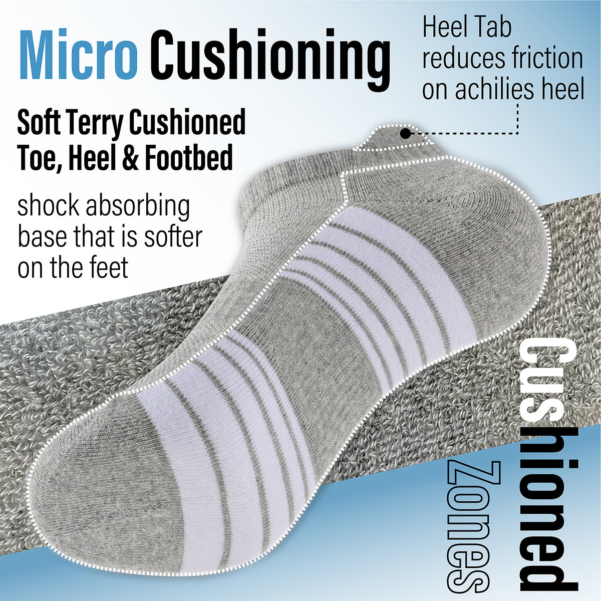 Womens 12pk Half Terry White/Grey Striped Trainer Socks