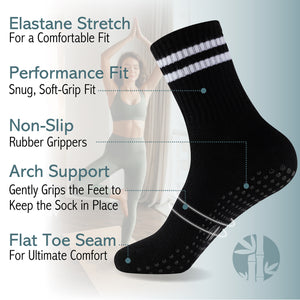 Ladies 4pk Bamboo Yoga/Pilates Black Ankle Socks