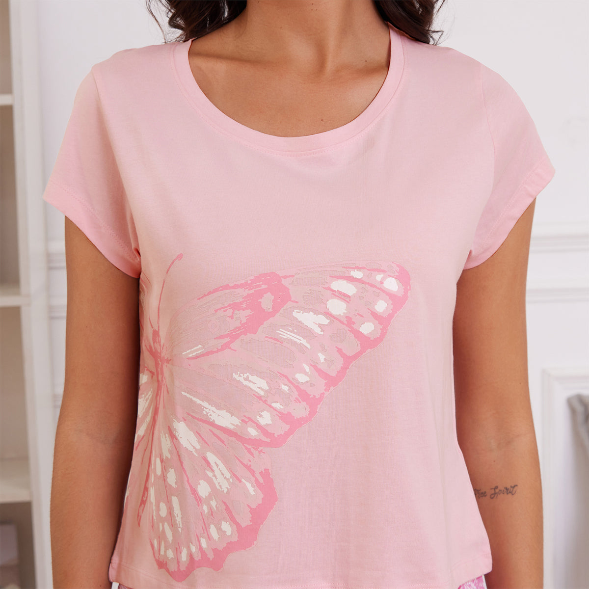 Womens Butterfly Print Shorty Pyjamas Set