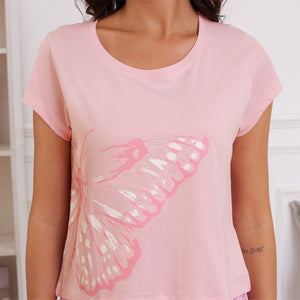Womens Butterfly Print Shorty Pyjamas Set