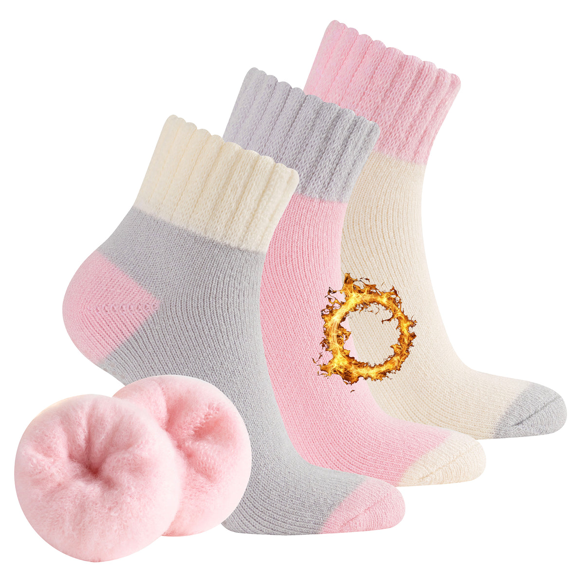 Womens 3 pack Brushed Lounge Socks Neutral Block