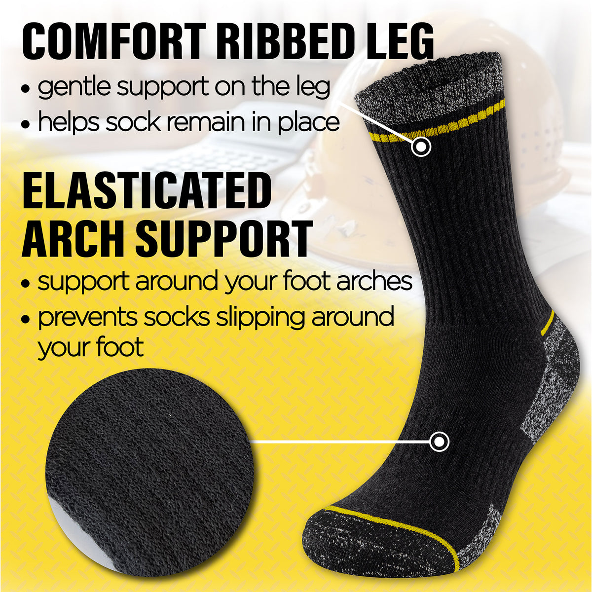 Mens 6 Pack Premium Cotton Blend Mixed Work Socks