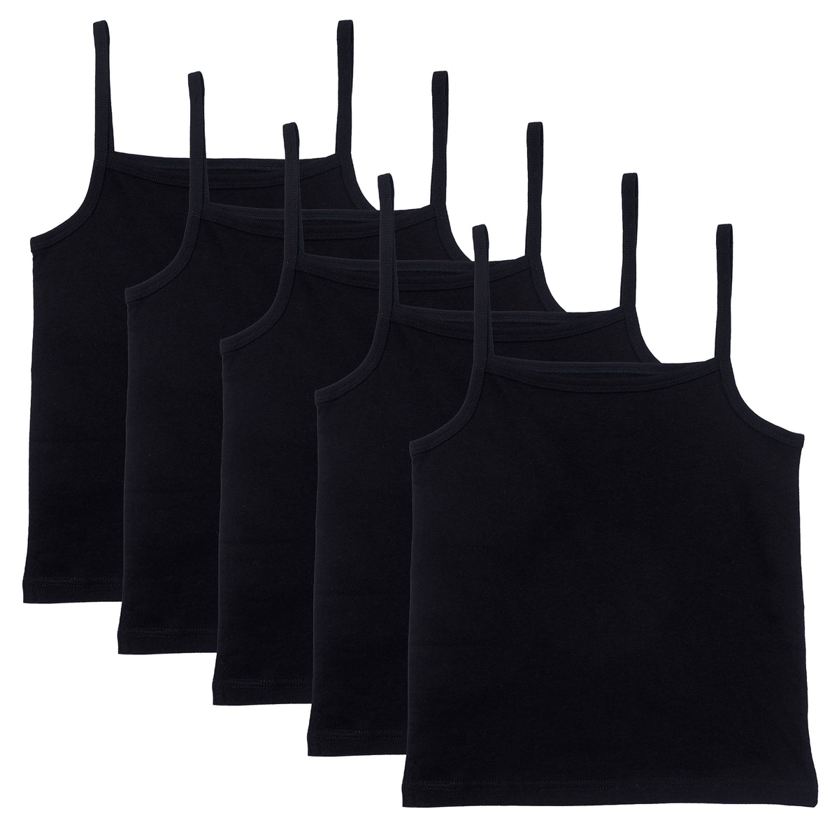 Girls Black 5 Pack Cami Vests