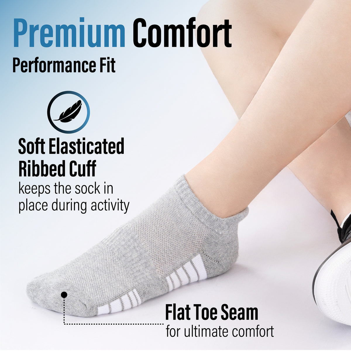 Womens 6pk Striped Half Terry White/Grey Trainer Socks