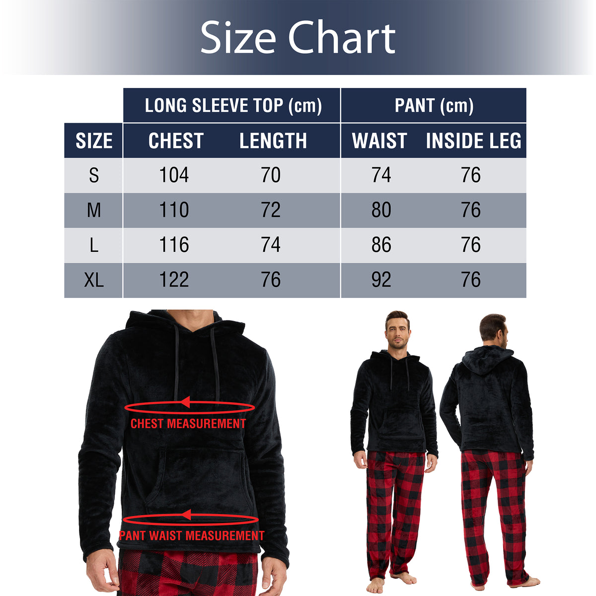 Mens Flannel & Sherpa Lined Black/Red LS Pyjamas Set